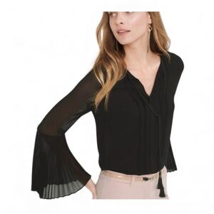 White House Black Market Pleated Bell Sleeve Tassel Blouse – Size 12 (EUC)